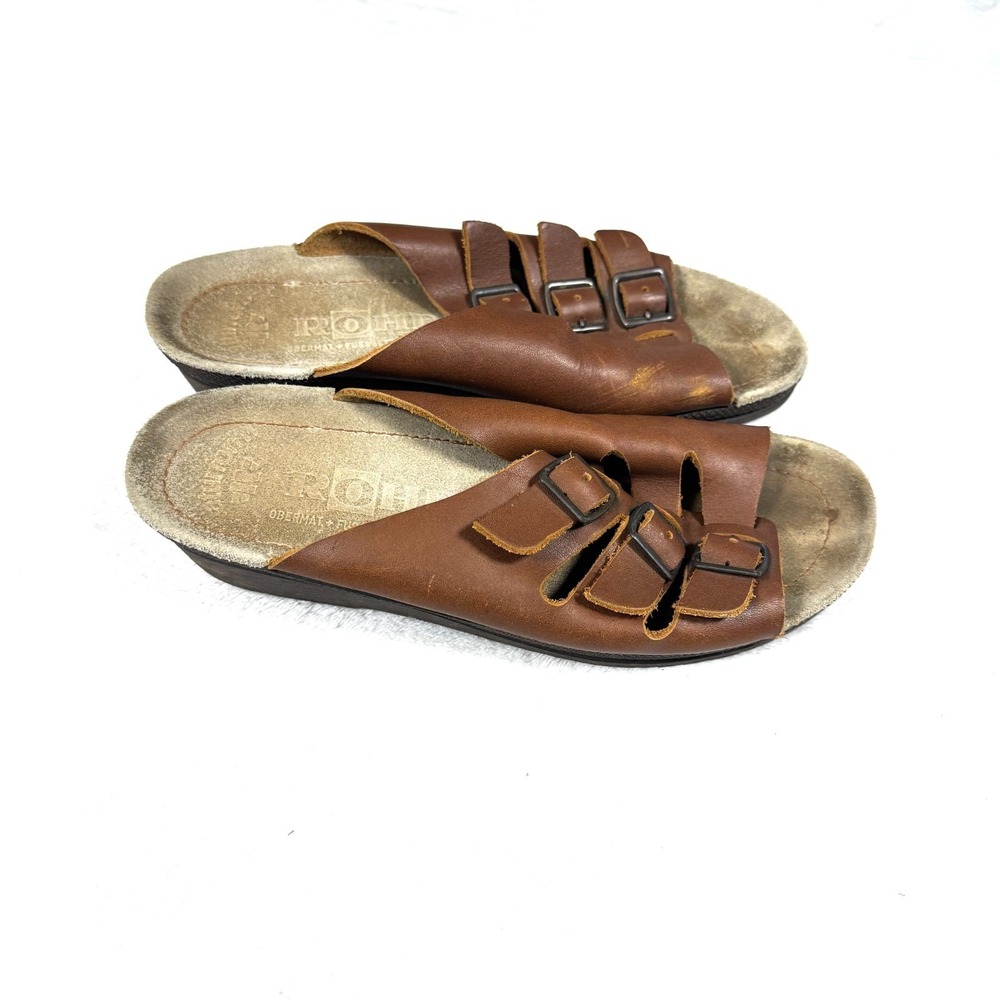 Rohde Sandals Women's US 6 EU 37 Brown Leather Adjustable 3-Straps Casual Slides